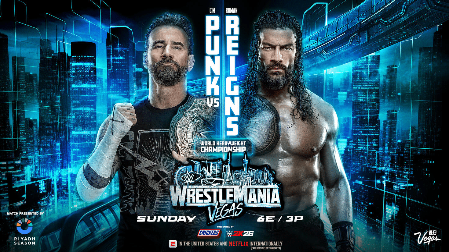 WWE WrestleMania 42 CM Punk vs. Roman Reigns via WWE.com