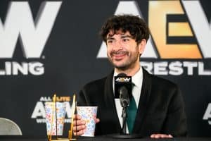 Tony Khan during the AEW Forbidden Door 2026 media scrum.