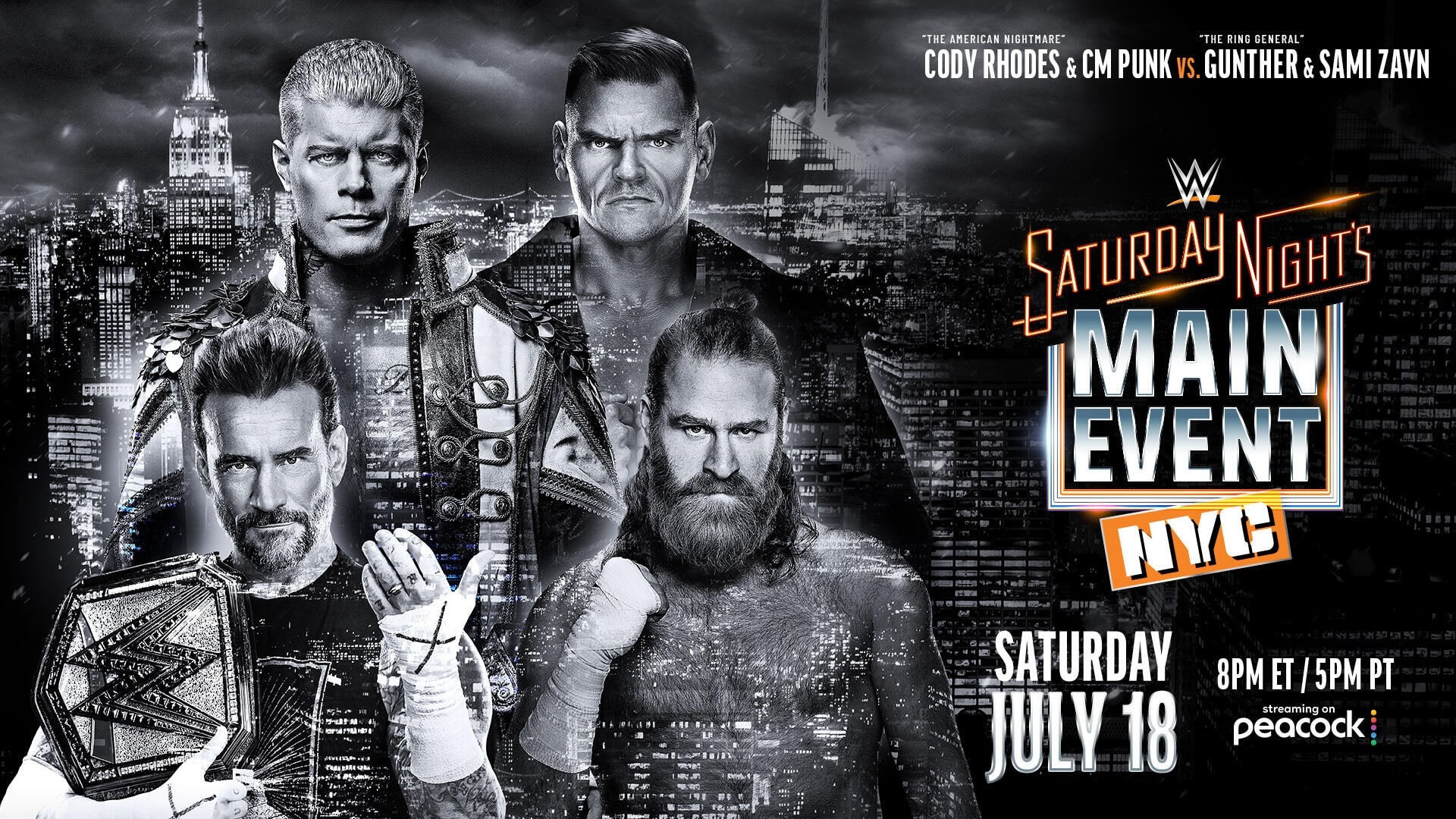 WWE Saturday Night's Main Event NYC Cody Rhodes CM Punk vs Gunther Sami Zayn